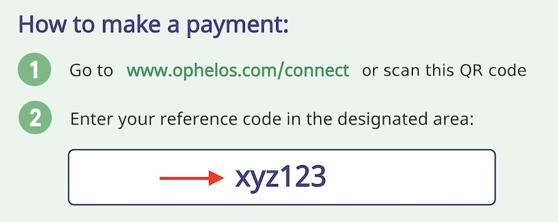 The code can be found at the bottom of the 'How to make a payment' section